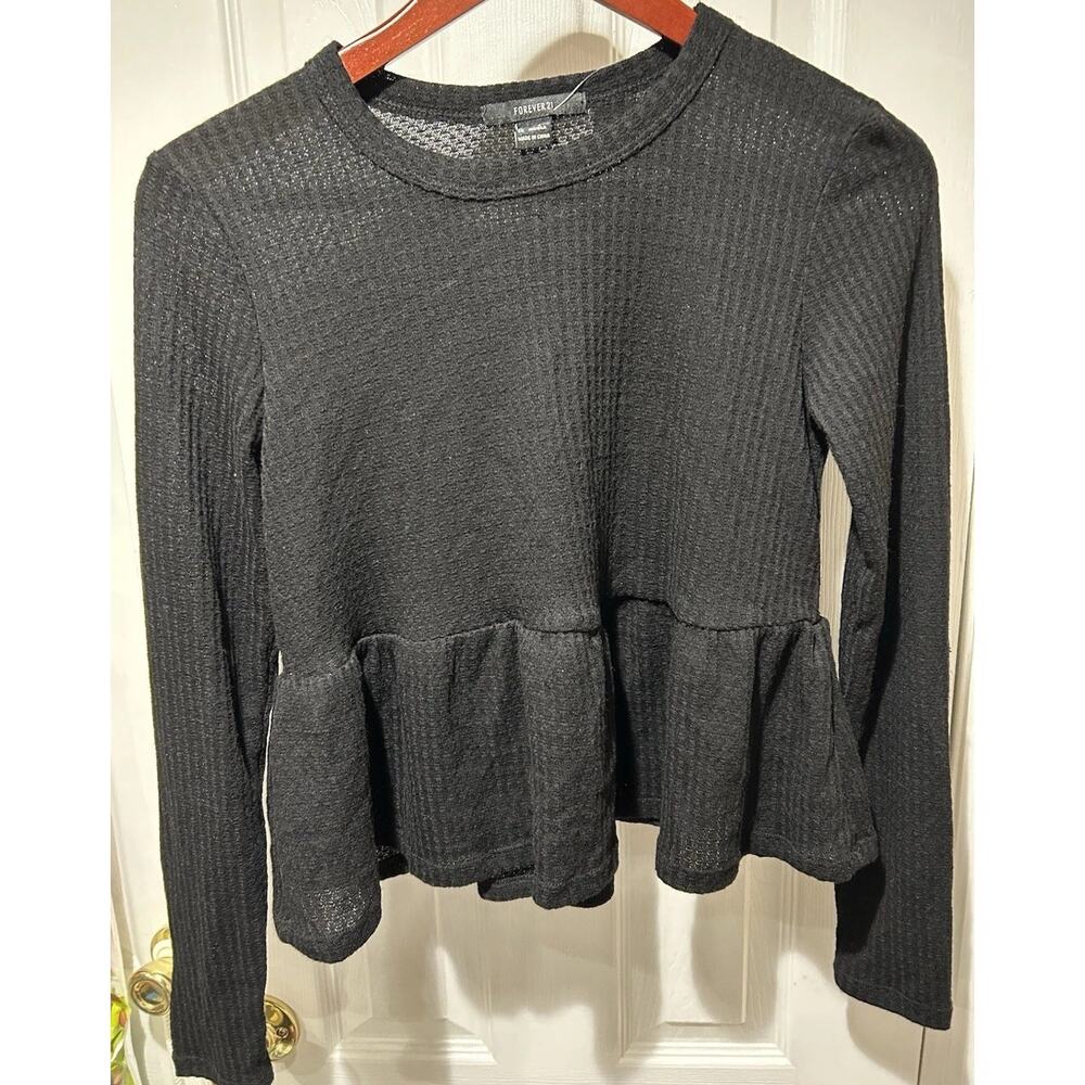 New Cozy Knit Black Peplum Boho Shirt Top, Y2K Size‎ Small New York & Company